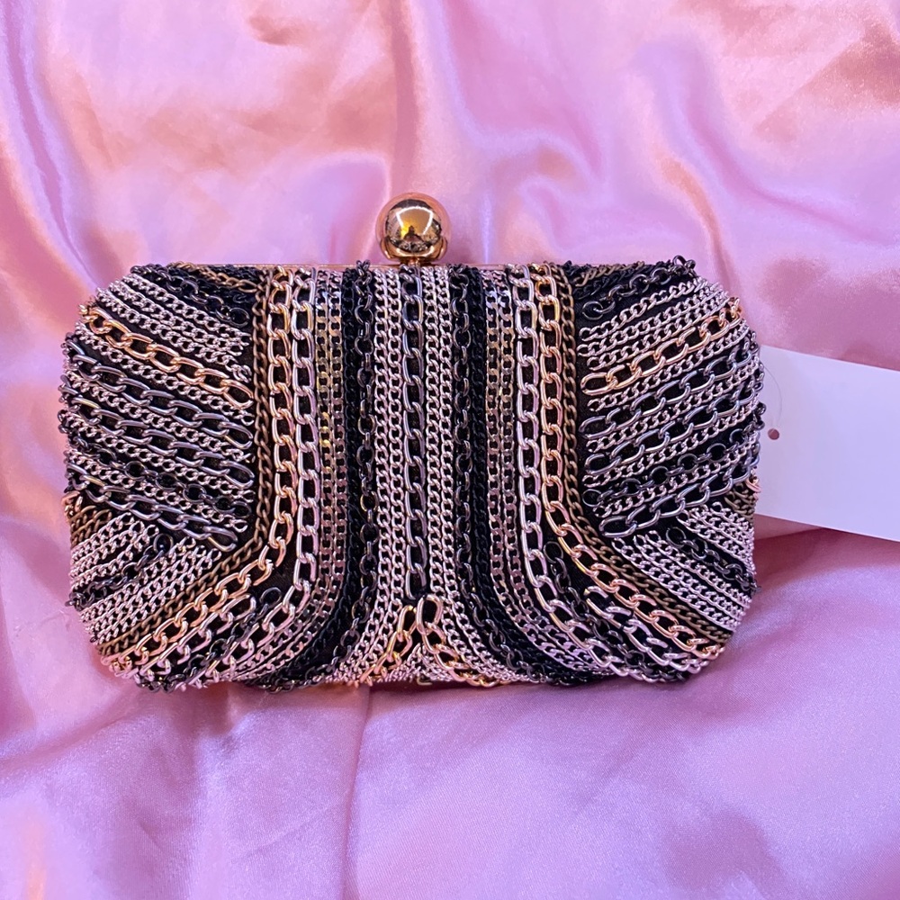 VINTAGE Beaded NEW WITH TAGS Black and Gold Purse